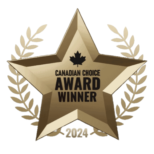 Award-winning Canadian Choice Award 2024 badge featuring a gold star with a maple leaf and laurel wreath, highlighting excellence and recognition in the film industry.