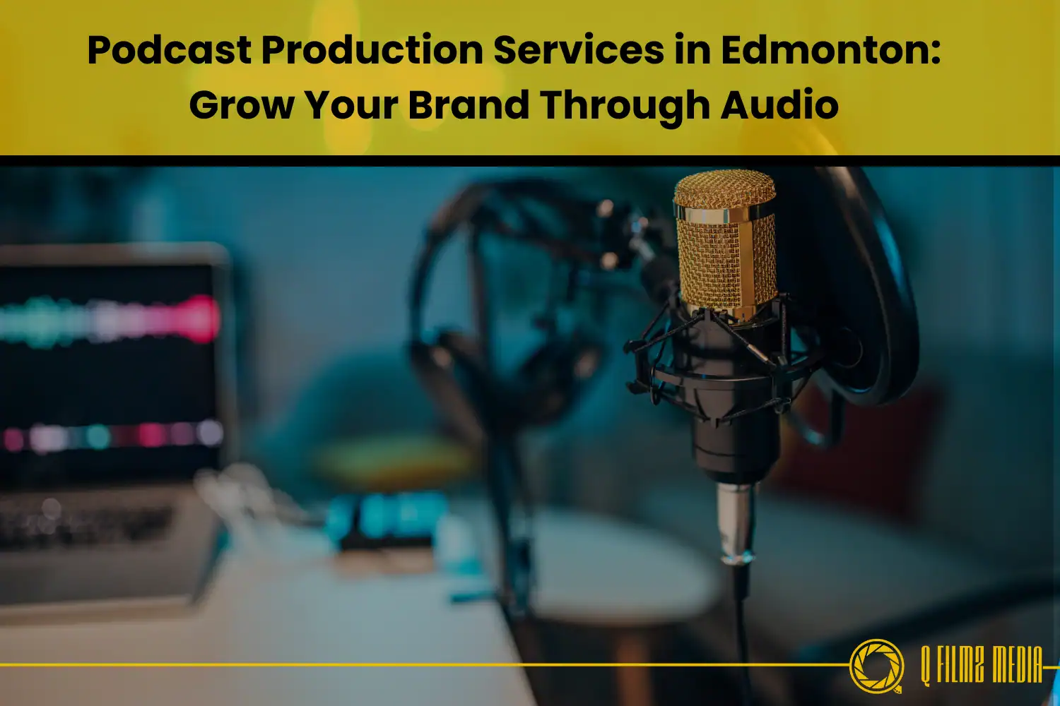 High-quality studio microphone with pop filter for professional podcast recording and audio production services in Edmonton.