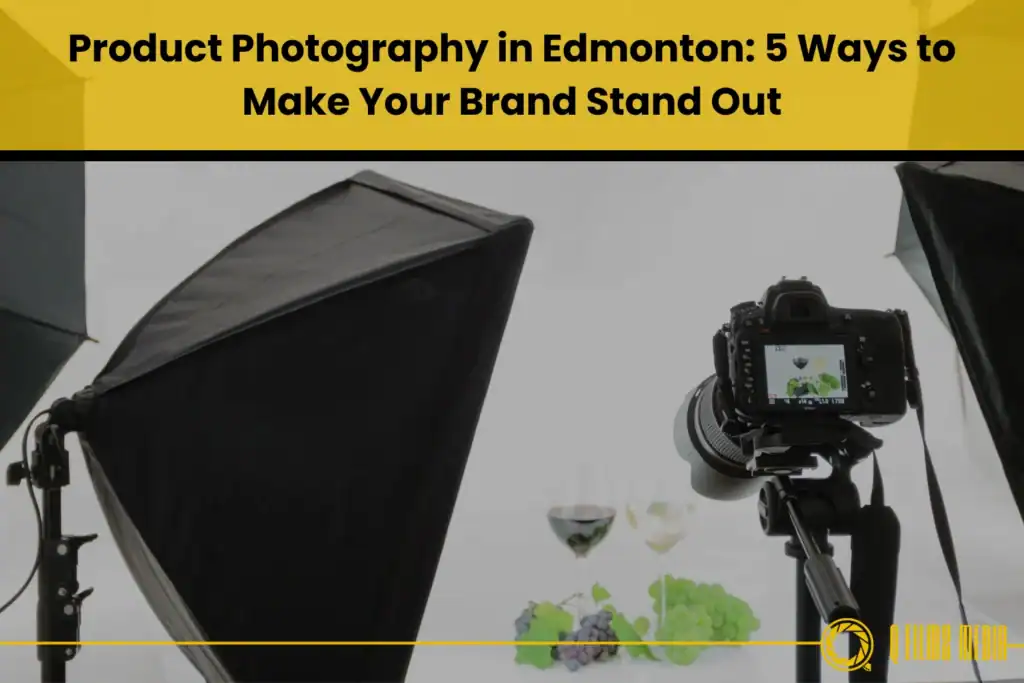 Professional product photography setup with studio lights and camera capturing colorful fruit and wine glasses for brand marketing.