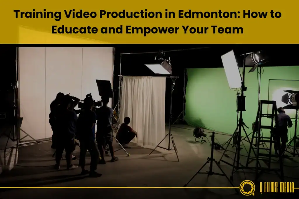 High-quality video production studio in Edmonton with professional lighting and green screen setup for filmmaking and media training.