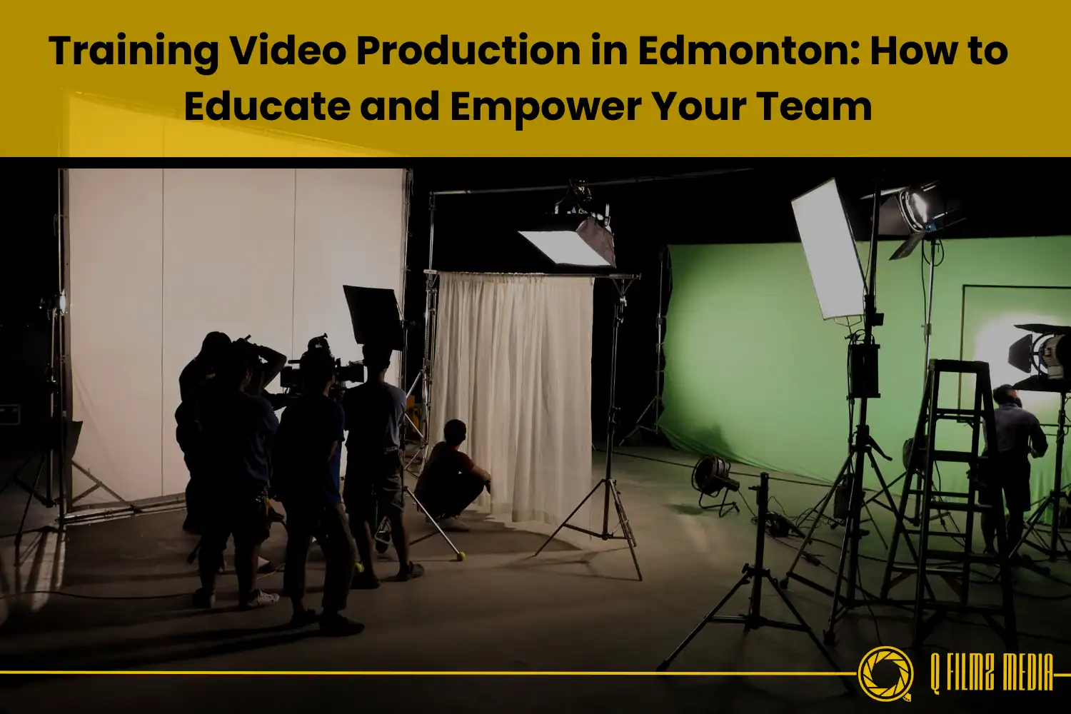 High-quality video production studio in Edmonton with professional lighting and green screen setup for filmmaking and media training.