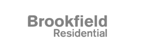 Brookfield Residential logo on a gray background, representing a leading homebuilder and real estate developer.