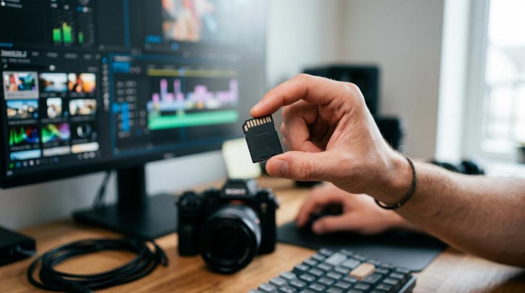 Close-up of a video editor's hand adjusting a color grading control on a professional editing console with monitors displaying video editing software.